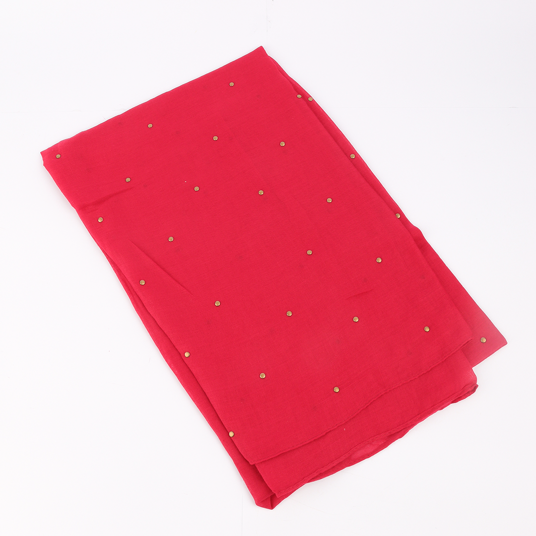 Studded Lawn Red Scarf