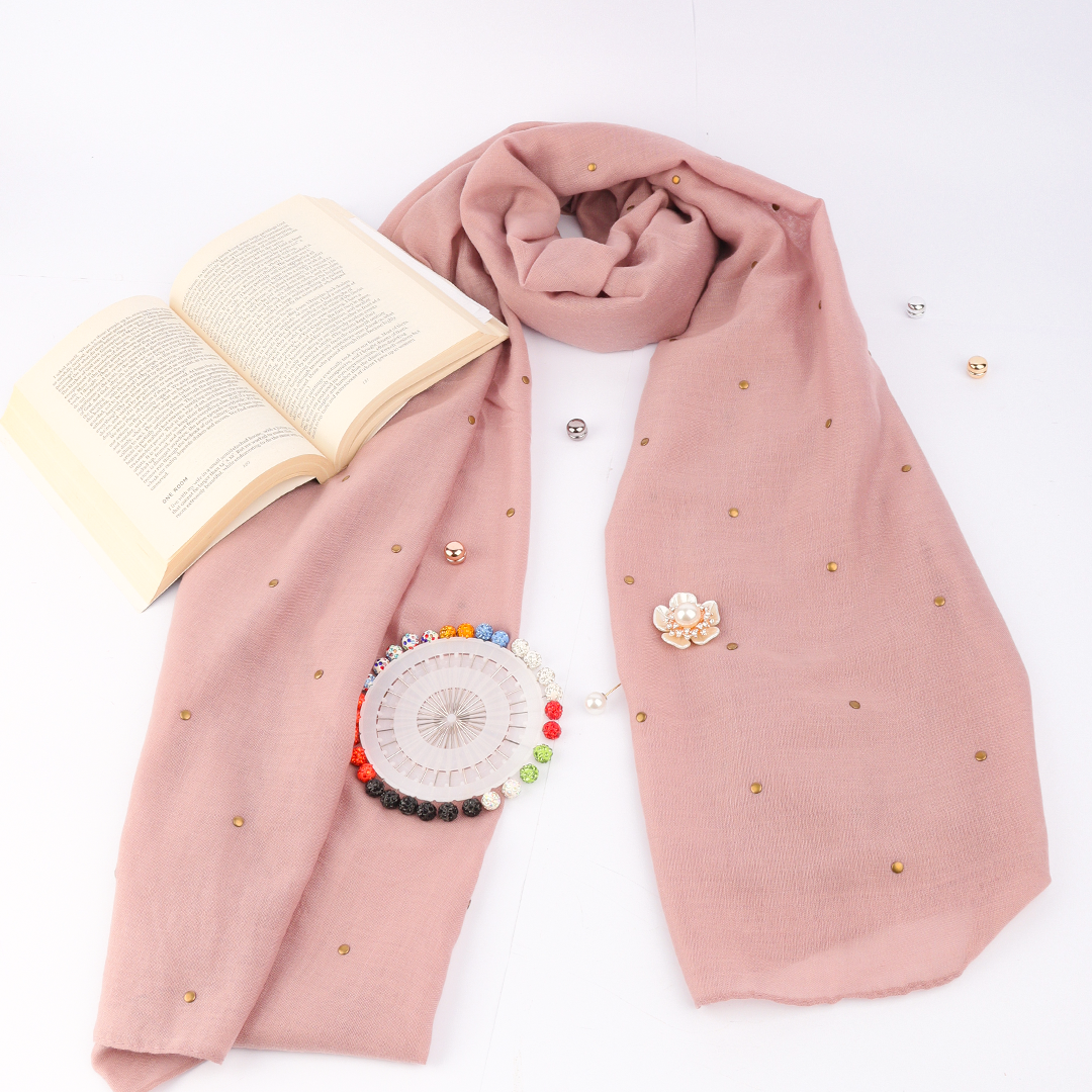 Studded Lawn Rose Pink Scarf