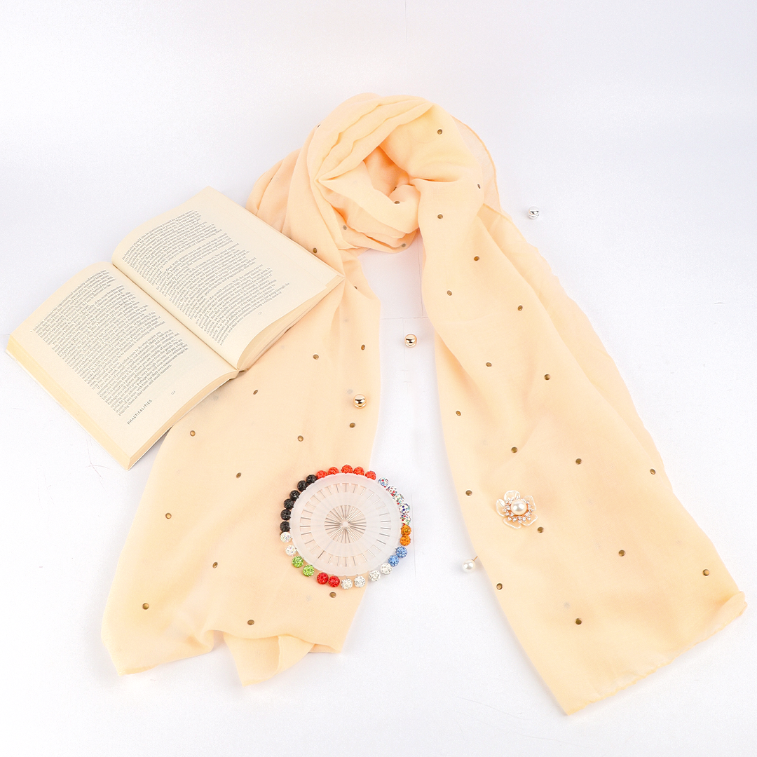 Studded Lawn Creamy Peach Scarf